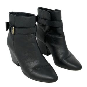Kate Spade | Black Leather Pull On Heeled Bow Ankle Boots